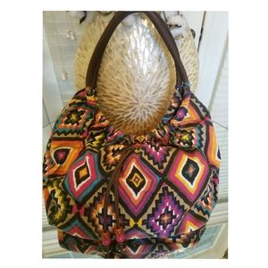 90s inspired Aztec pattern large hobo bag